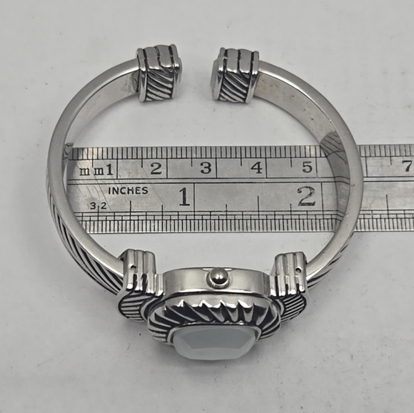 Womens Faux Jewel Watch Two Tone Hidden Dial Flip Top Bracelet Cuff New Battery - Picture 10 of 11